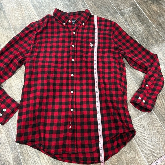 U.S. POLO ASSN. Red Black Plaid Flannel Button Down Shirt Sz L Outdoor Classic - Picture 5 of 8